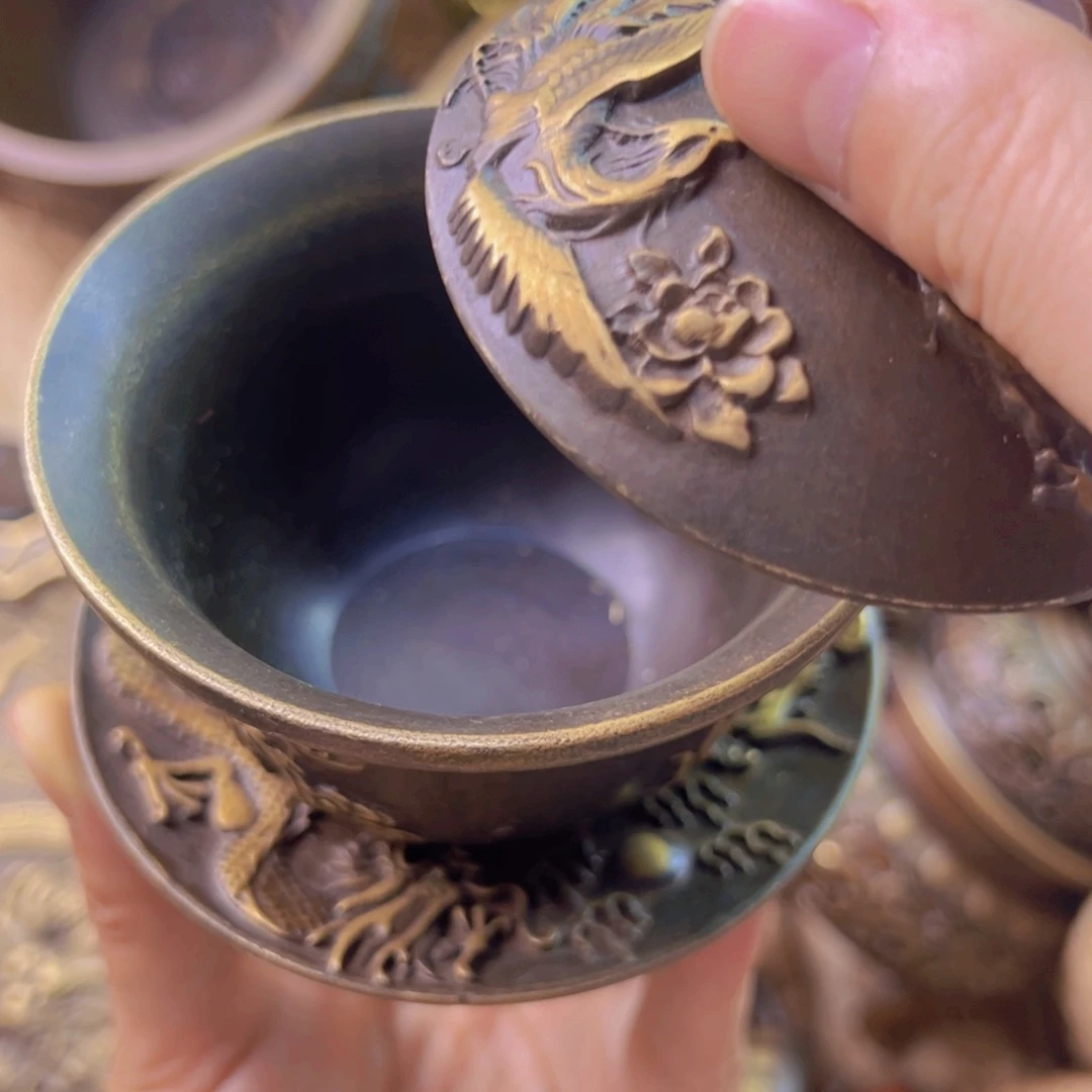 紫金风磨铜三财盖碗