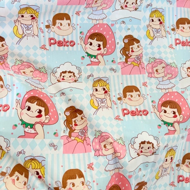 全棉蓝色不二家布料卡通图案被罩床单服装连衣裙手工diy面料