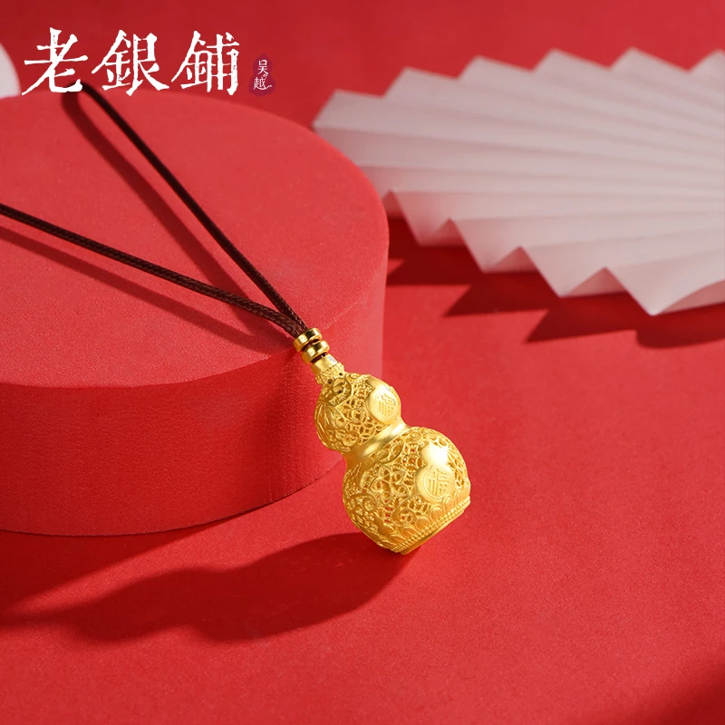 吊坠足银 足银999手工古法镀金随身佛金色吊坠