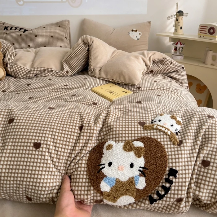加厚牛奶绒毛巾绣四件套卡通可爱冬天加绒被套被罩宿舍床单三件套