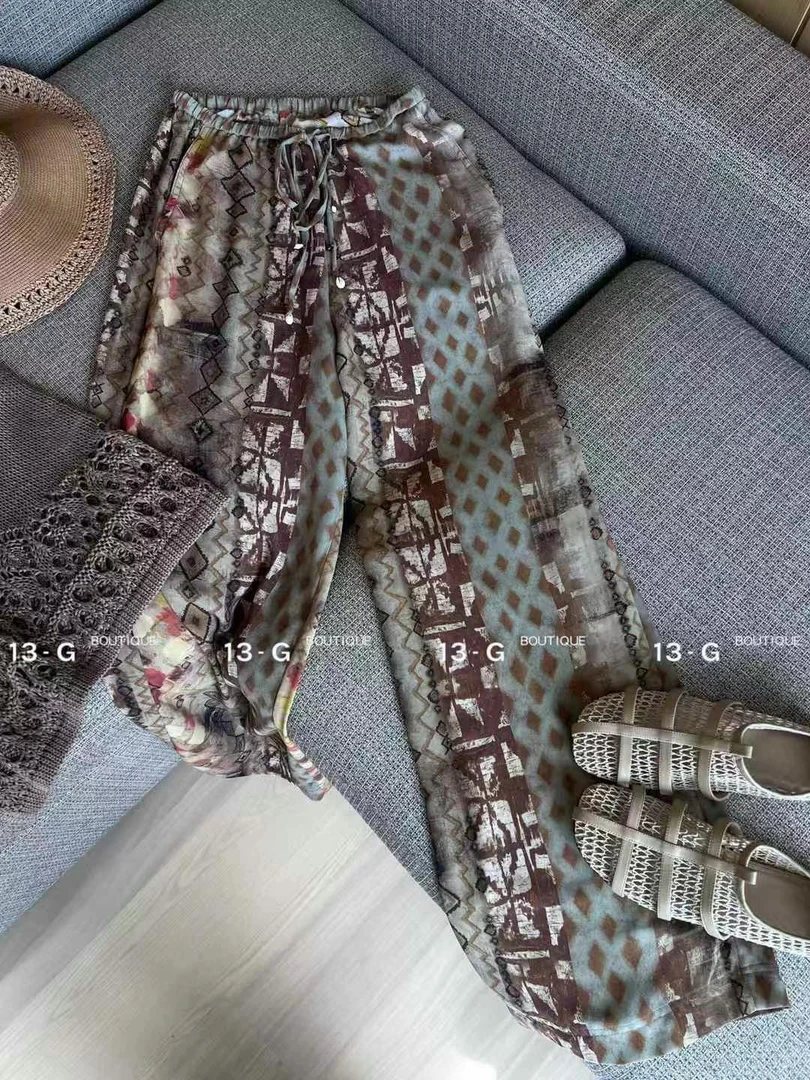 【小众品质女装】日常通勤夏季新款波西米亚风直筒休闲长裤印花女士