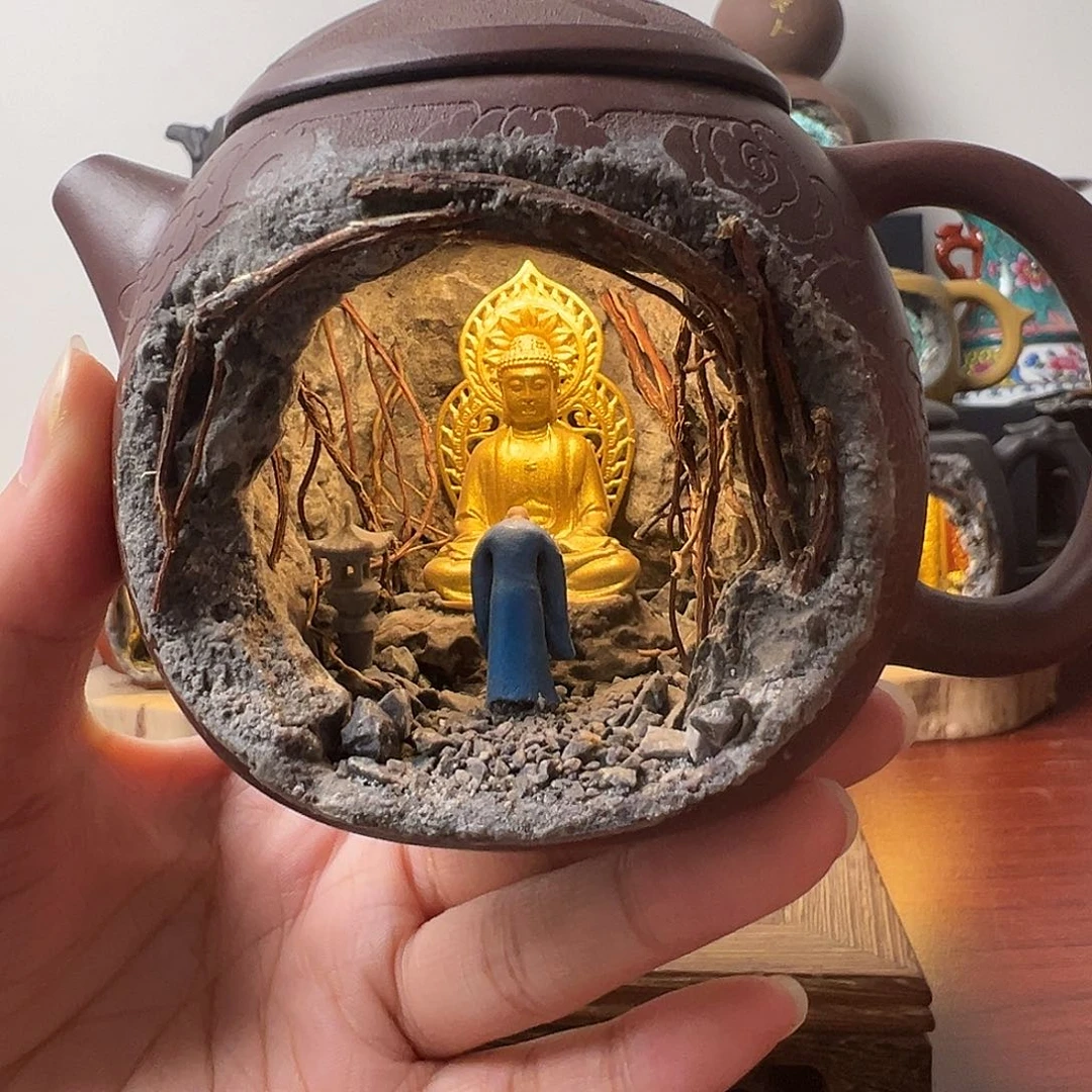 无花朵紫砂壶微景观茶壶