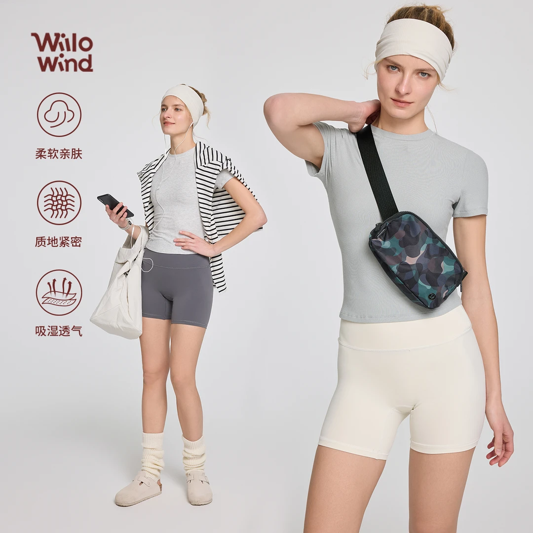春夏新品瑜伽服女天丝莫代尔螺纹小圆领运动服高弹透气健身服女