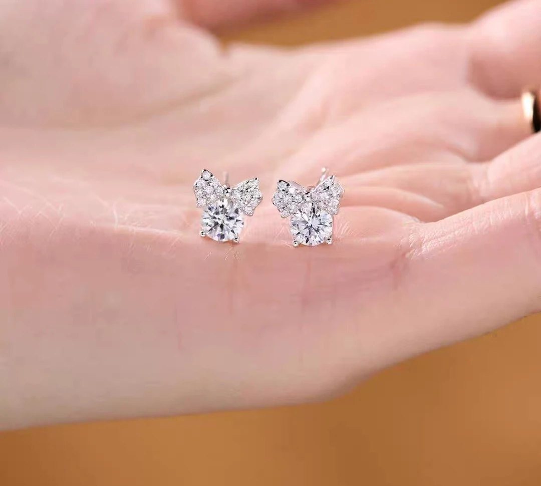 925银莫桑石耳饰 米奇耳钉 女士轻奢精致