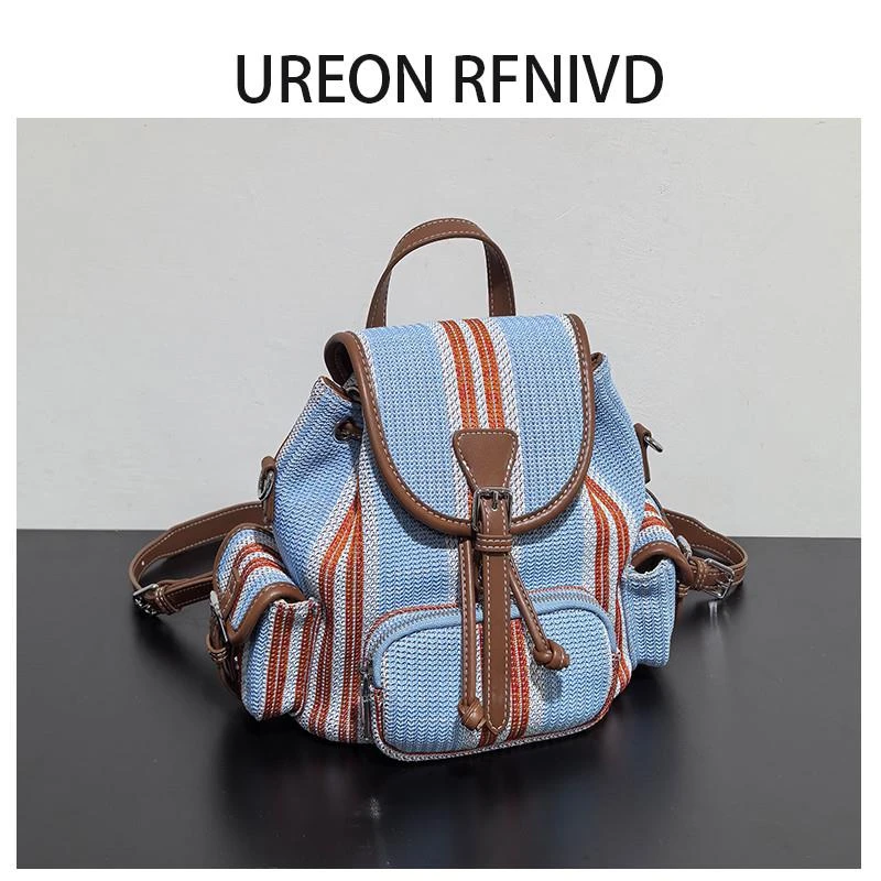 Ureon Rfnivd休闲轻便双肩包帆布撞色韩系背包女2025新款通勤书包