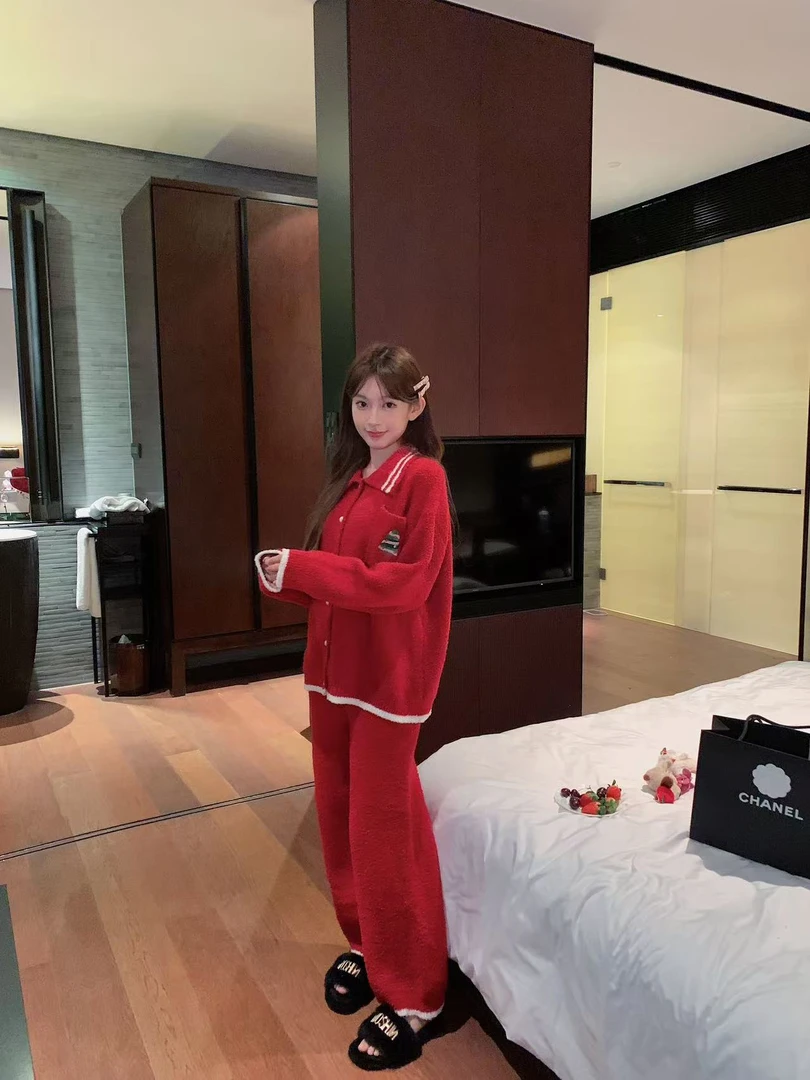 【新年派对】软绵绵羽毛纱可外穿半边绒保暖甜美睡衣女冬外穿家居服