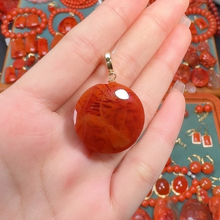 南红玛瑙银S925镶嵌吊坠