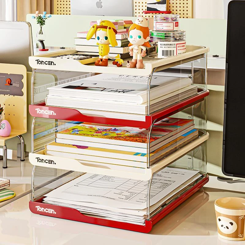 书架桌面书本置物架书桌多功能透明收纳盒A4打印纸试卷学科整理架