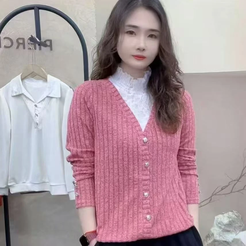 11【拼接领假两件】女士春季外穿半高领拼接蕾丝领显瘦长袖打底衫