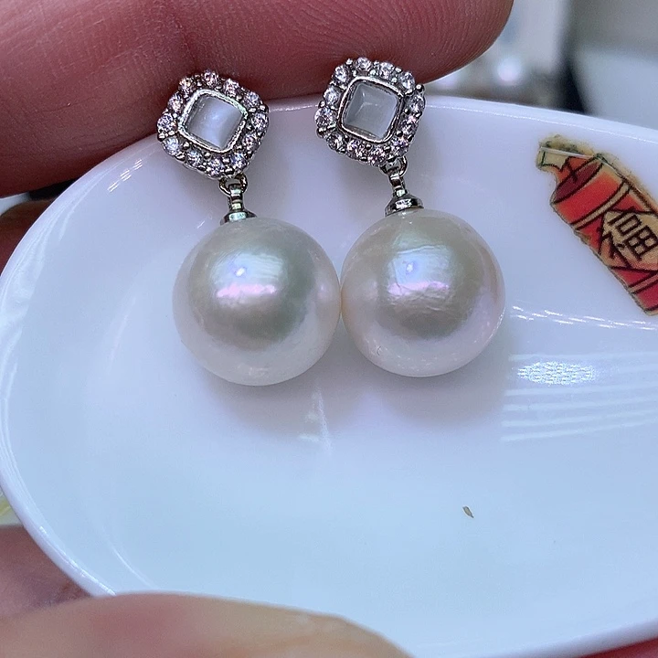 银S925镶嵌耳饰淡水珍珠