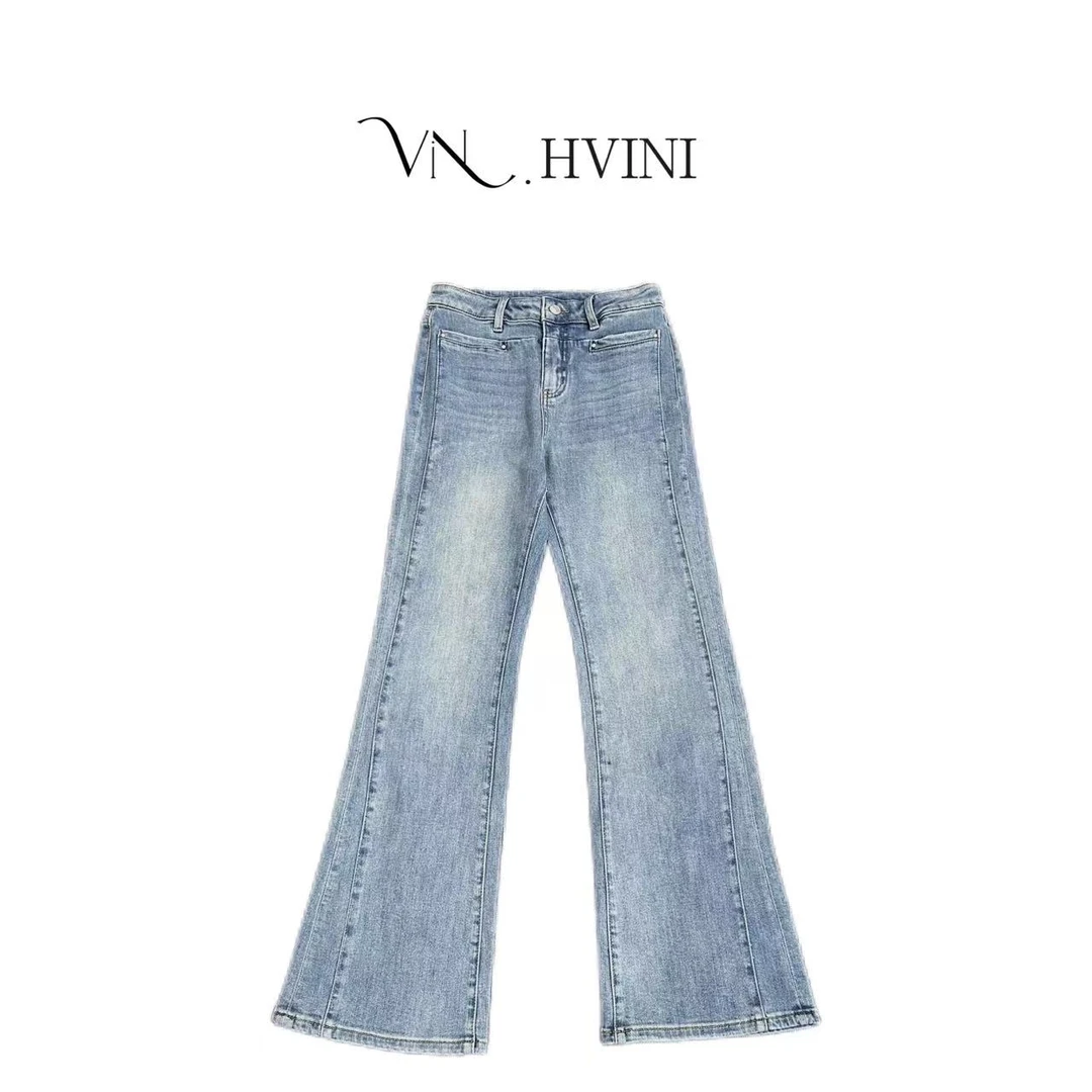 HUANG  VINI【黄微倪】 新潮休闲百搭显瘦微喇牛仔裤L1027