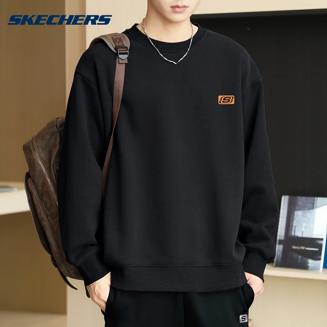 斯凯奇休闲卫衣男2025冬季新款百搭长袖t恤宽松套头运动服打底衫