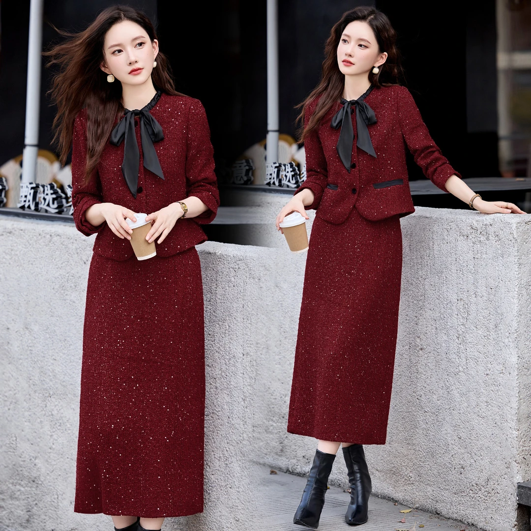 2026秋冬新款小香法式气质时尚花边短裙两件套小富婆裙子两件套潮