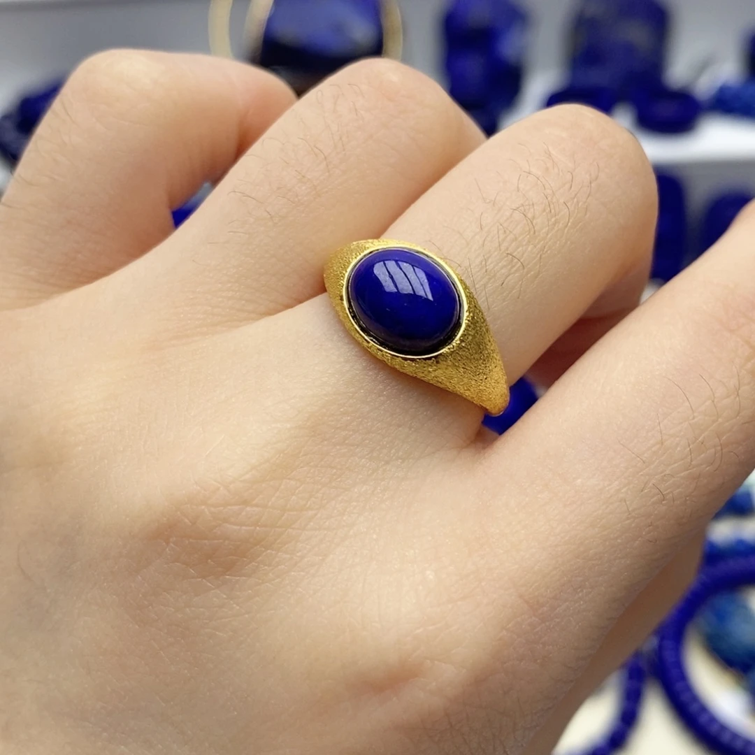 青金石银S925镀金镶嵌戒指