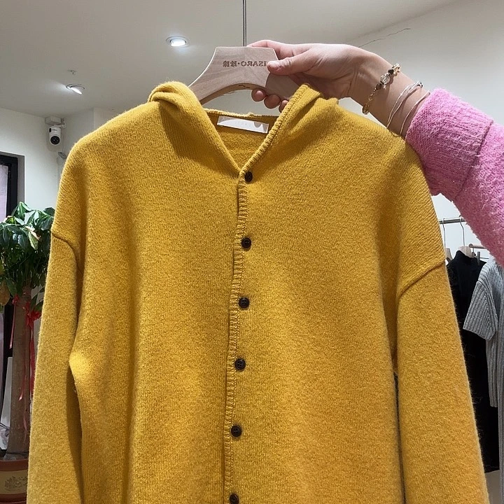 全羊毛针织连帽毛衣开衫