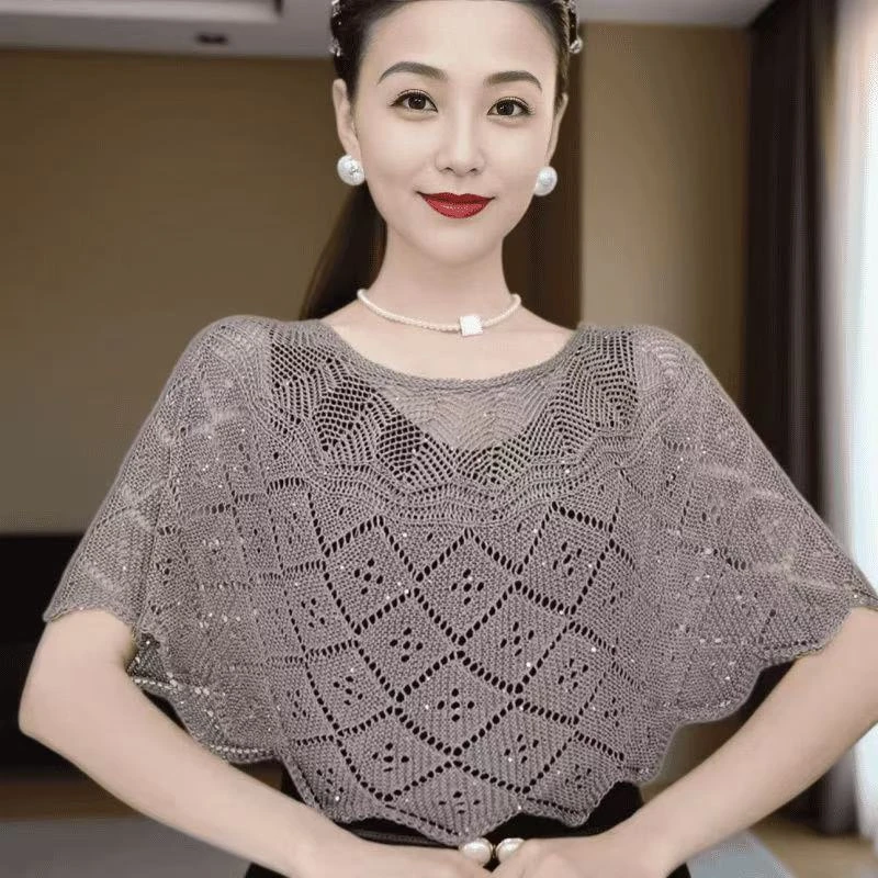 (带领针)时尚百搭显瘦薄款针织短款夏季冰丝外搭女士夏天披肩优雅