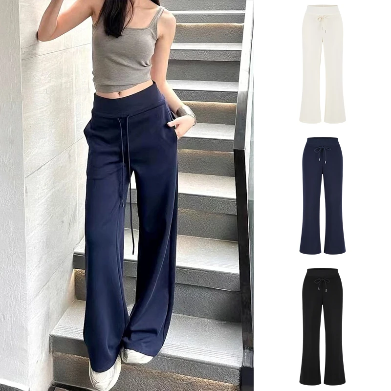 2025韩版新款藏青色高腰显高显瘦宽松阔腿裤女垂感百搭运动卫裤