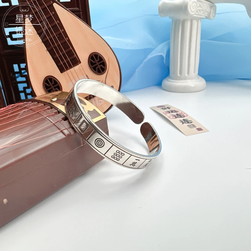 足银手镯 麻将银手镯女银9999送女友生日礼物母亲节实用妈妈镯子