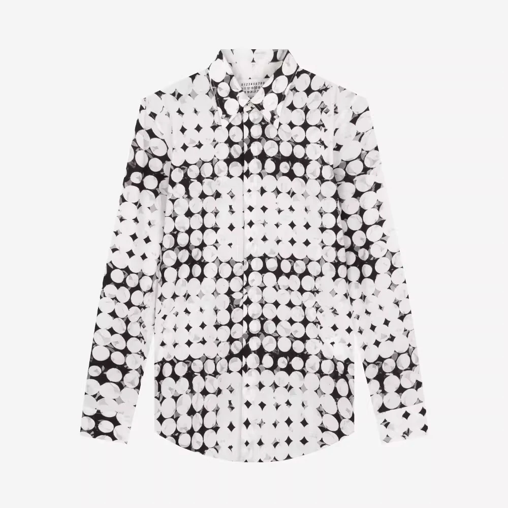 马吉拉波点翻领单排扣男休闲长袖衬衫衬衣S50DL0454S53108001S