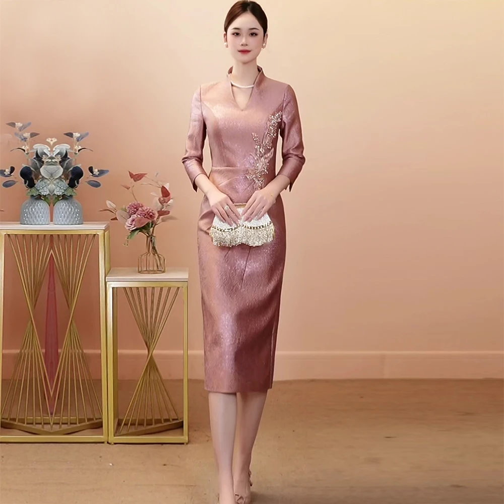 2025新款改良旗袍结婚礼服喜妈妈装婚宴修身显瘦婆婆高贵连衣裙