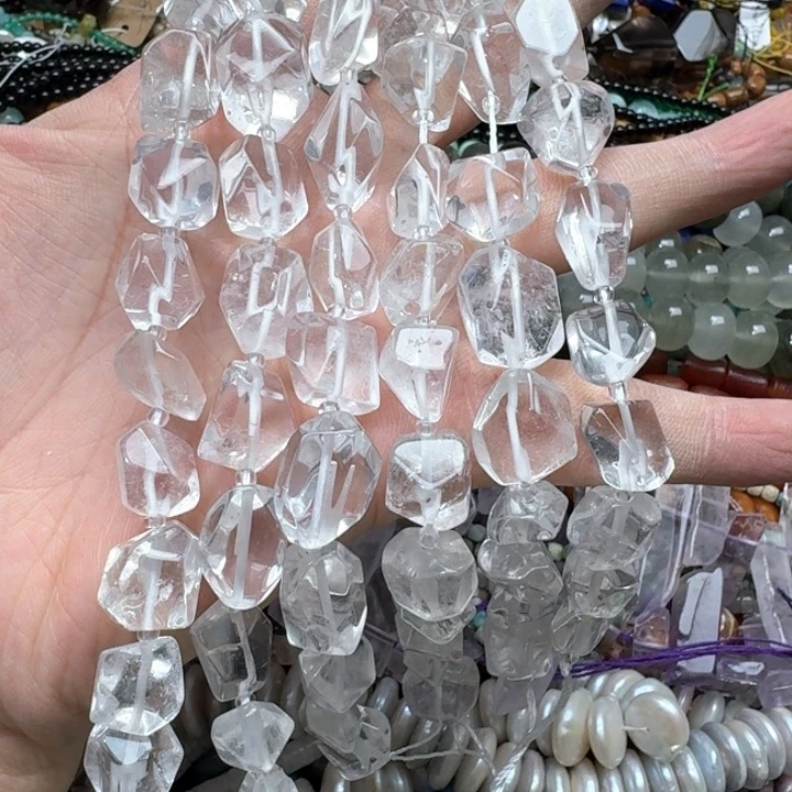 合金玛瑙/玉髓珠宝半成品一条12-15mm白水晶