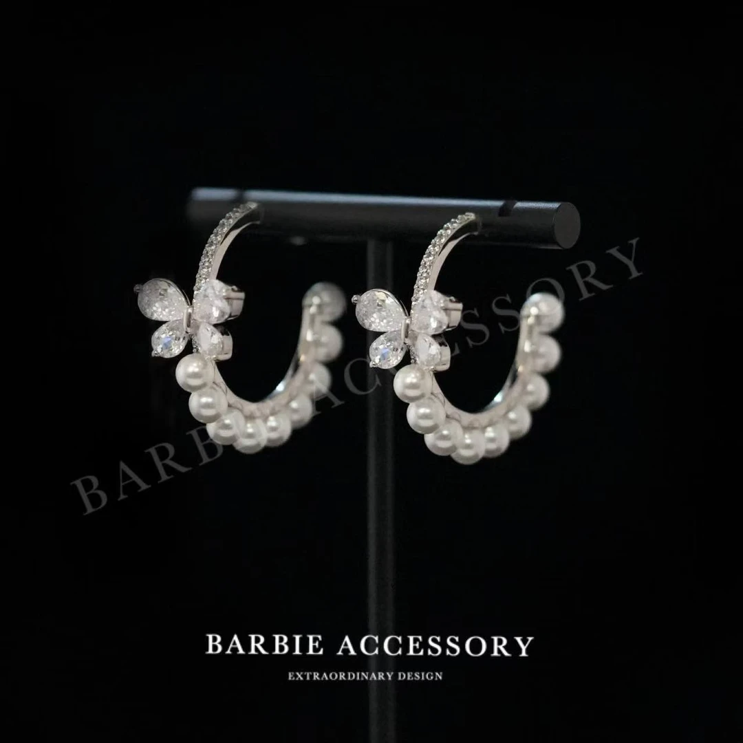 铜合金合成锆石耳饰 【蝶冰珠圈】法式既视设计款高级感耳环