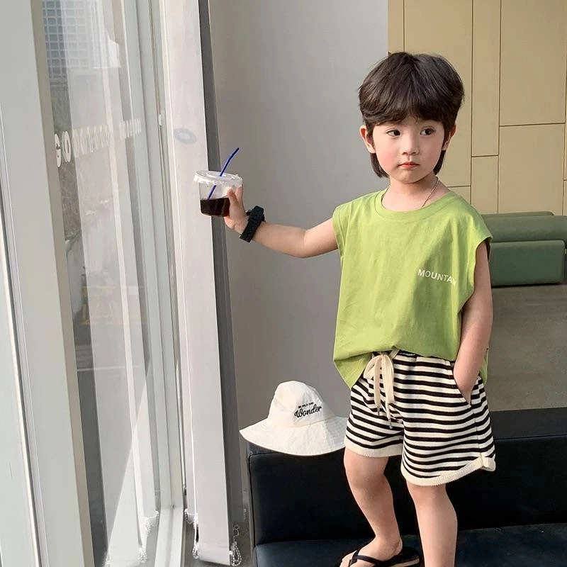 100%纯棉儿童T恤2025新款童装男童无袖背心衫夏季百搭帅气上衣潮T