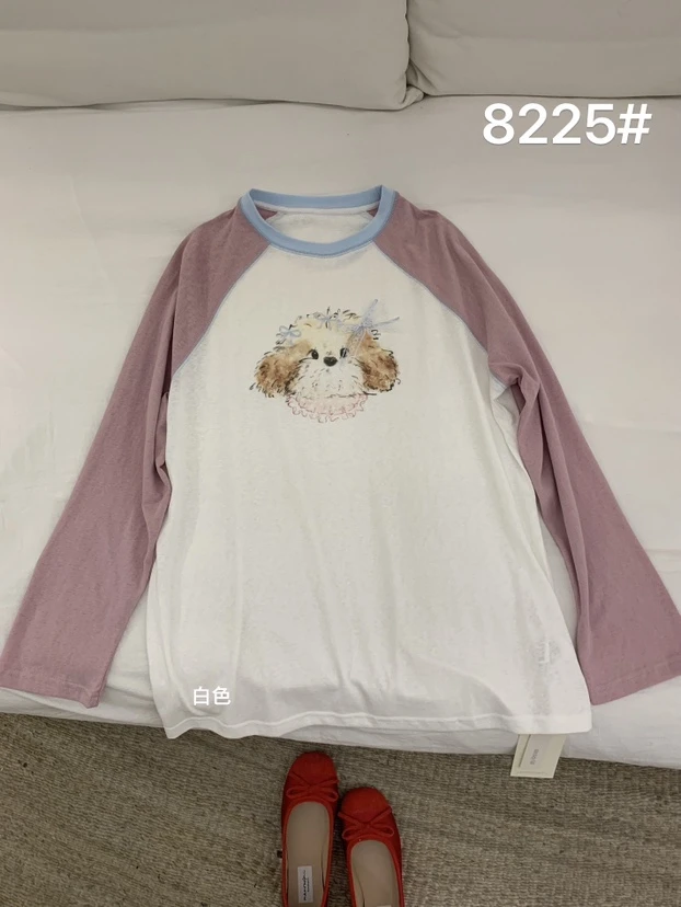 卡麦酱-RX 插肩拼接小狗防晒上衣 8225