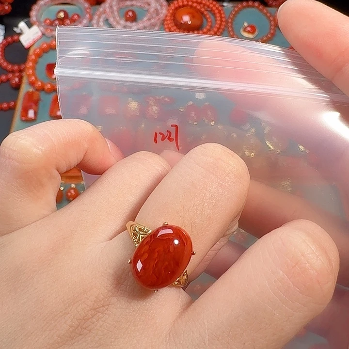 南红玛瑙银S925镶嵌戒指