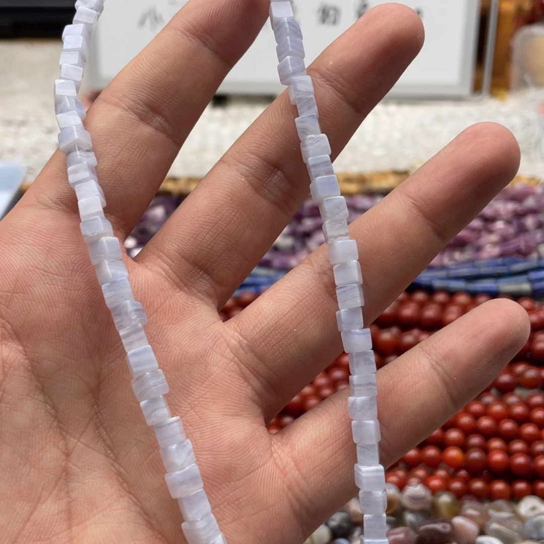 玛瑙/玉髓合金珠宝半成品一条装卡4mm蓝纹玛瑙方糖