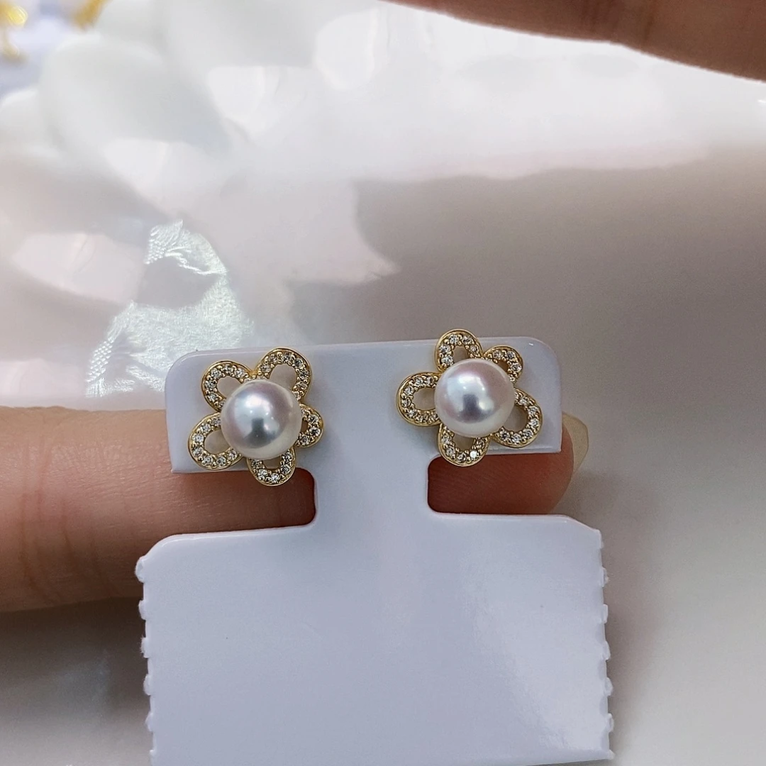 银S925镶嵌8A特价极光小灯泡耳饰淡水珍珠