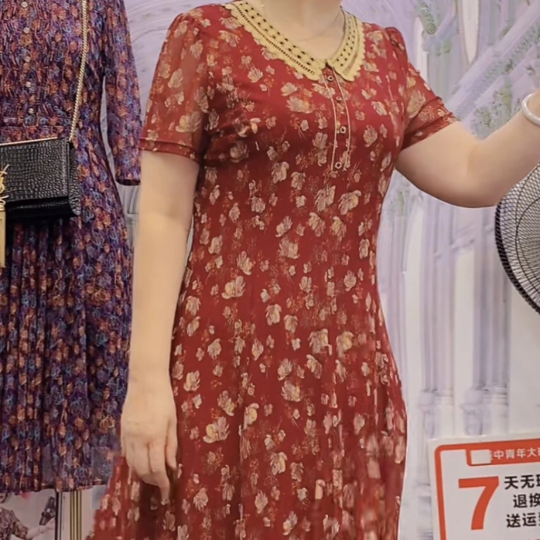 【6949】上新台湾纱，亲肤透气时尚妈妈装连衣裙春夏秋中长款