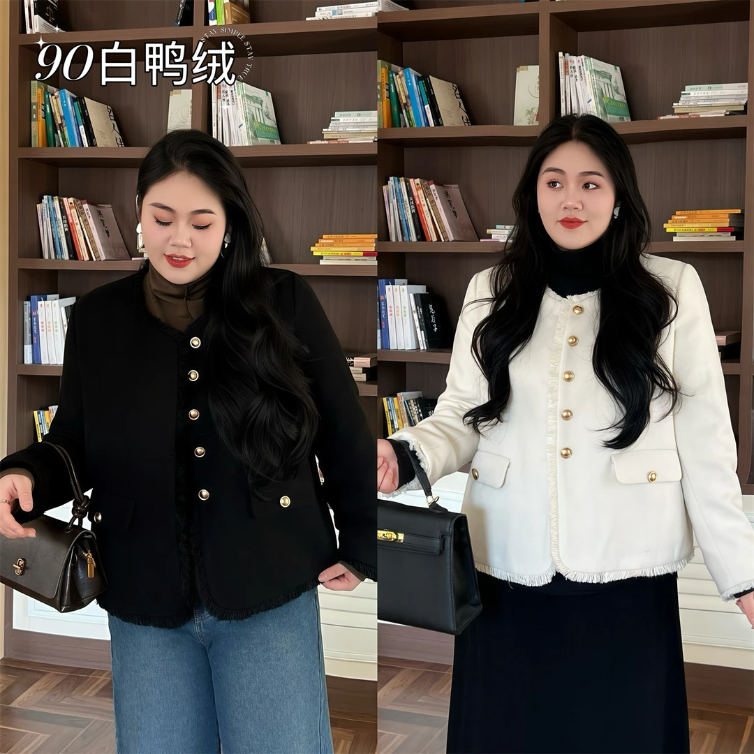 花契“芝士帕玛”大码女装冬季200斤胖mm-90白鸭绒羽绒外套15548-F