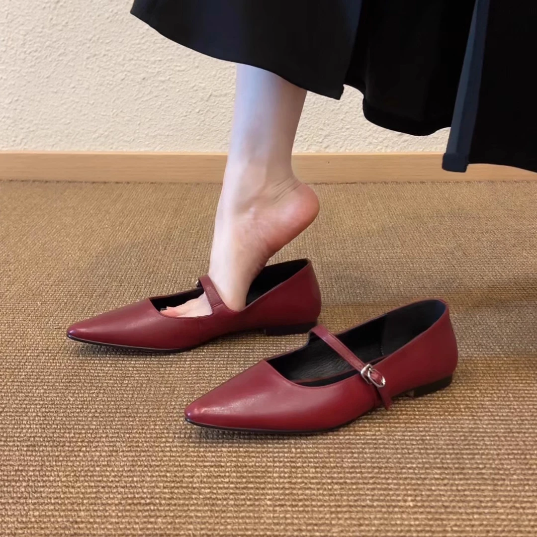 Pokoy-1cm浅口单鞋平底舒适女一字扣外穿尖头