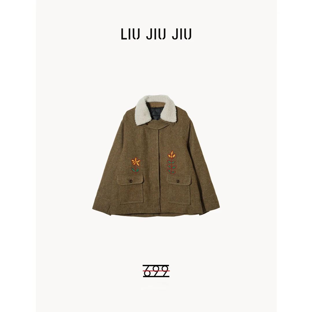 LIUJIUJIU 老钱复古重工刺绣定制款翻领长袖羽绒时尚外套WT5576L