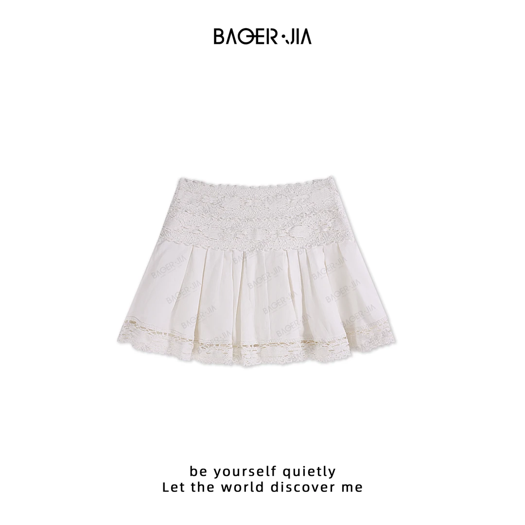 2-【小清新裙】宝儿家含幂BD21225101早春新款学院风蕾丝钩花短裙
