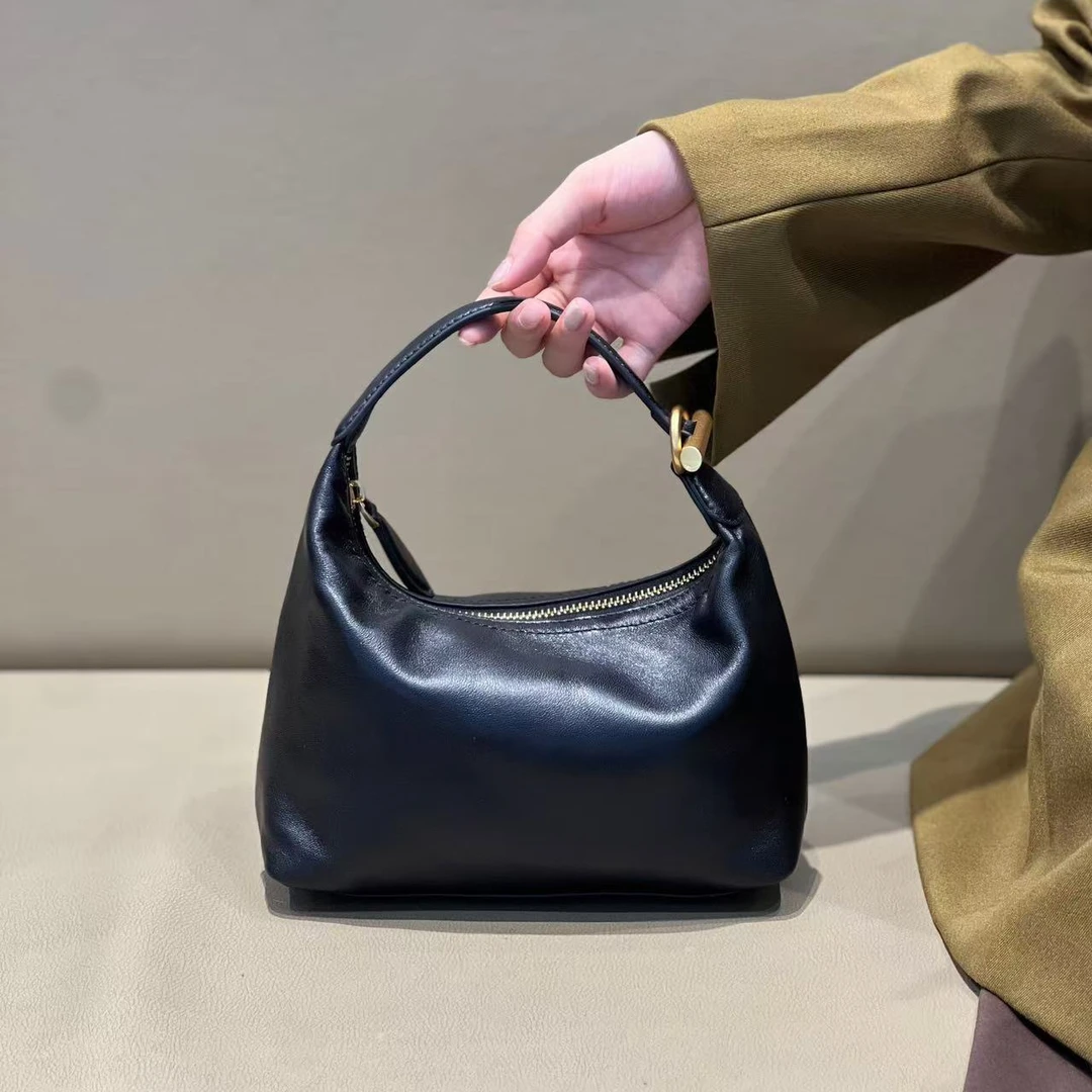 时尚百搭通勤轻奢简约头层羊皮手提饭盒包饺子包斜挎女包