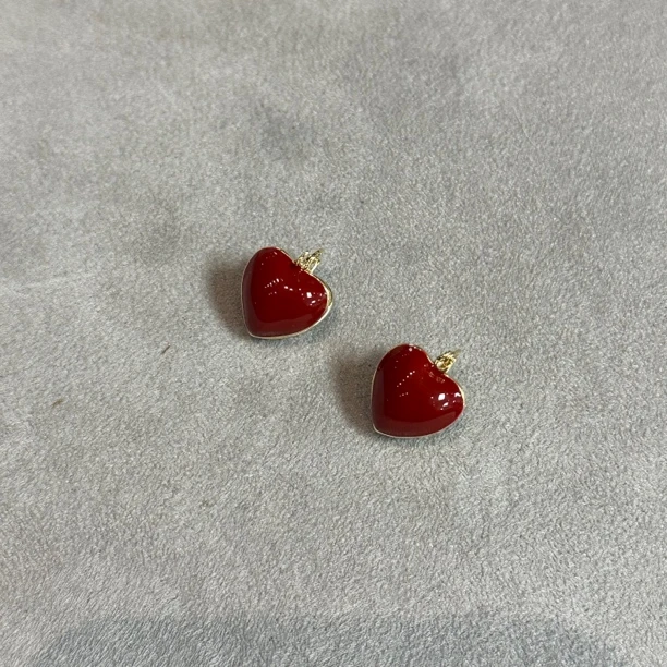 铜合金合成锆石耳饰 0095高级感精美酒红滴釉耳环时尚