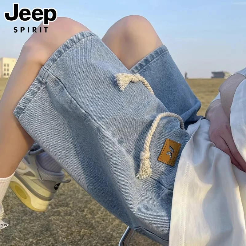 jeep吉普牛仔短裤男夏薄款美式直筒裤男生宽松裤子男士休闲五分裤
