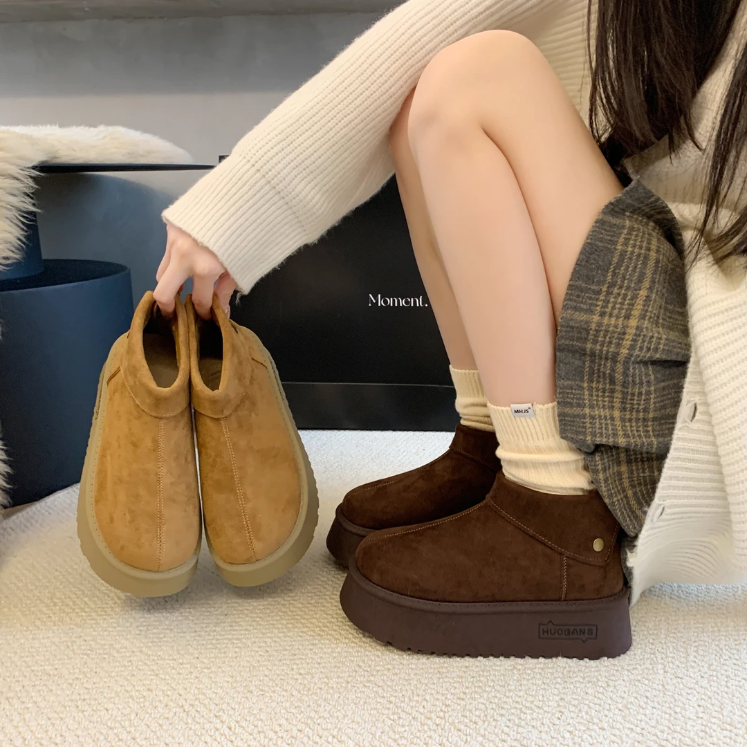 时尚厚底百搭勃肯鞋女轻便松糕鞋2024冬季新款休闲高帮短靴H031