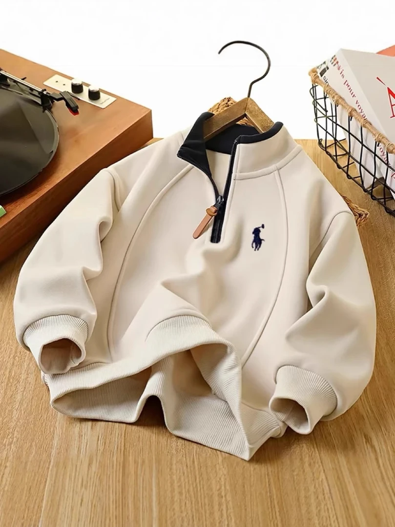 2025新款男童加绒卫衣冬季帅气立领加厚保暖上衣