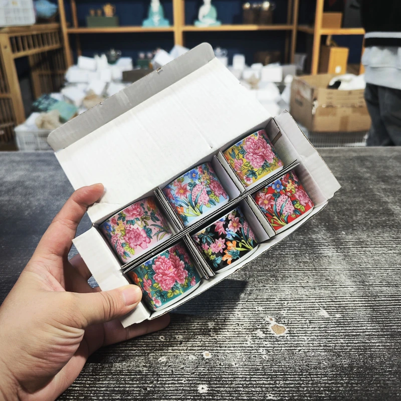 良瓷美品珐琅彩直筒杯6个礼盒装