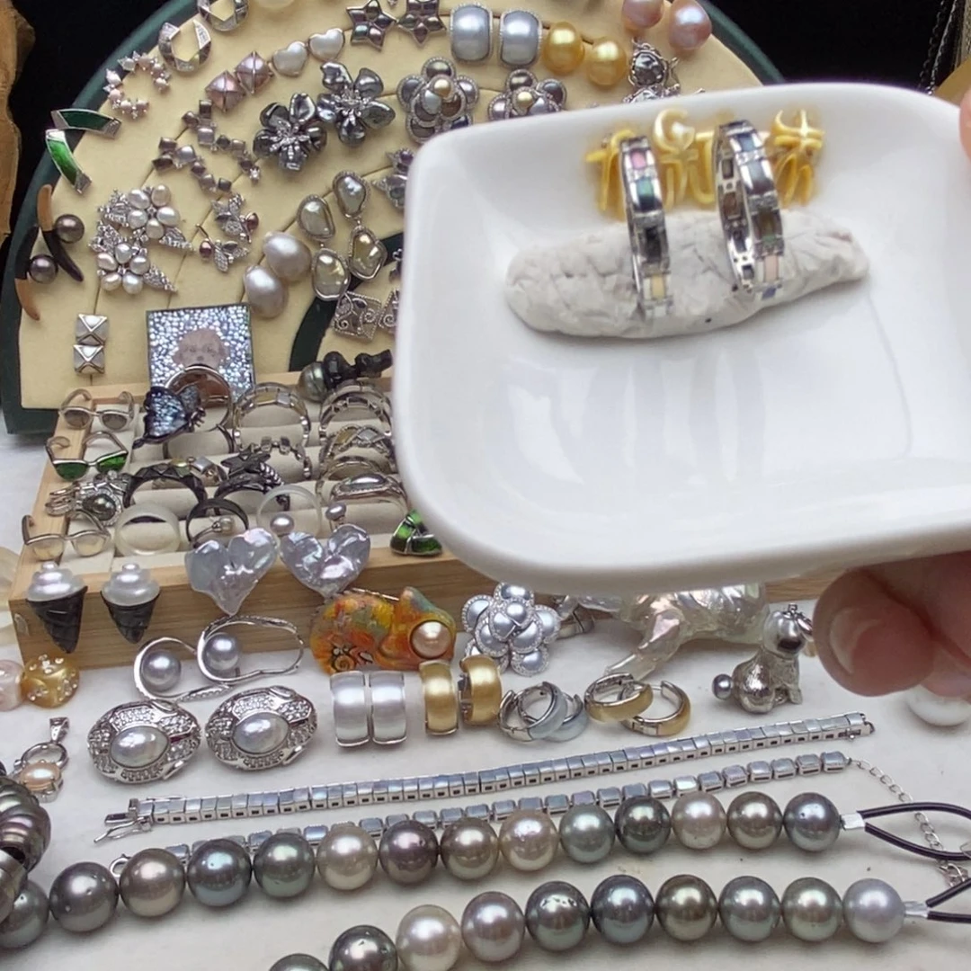 海水珍珠画框银S925镶嵌大溪地炫彩切珠戒指