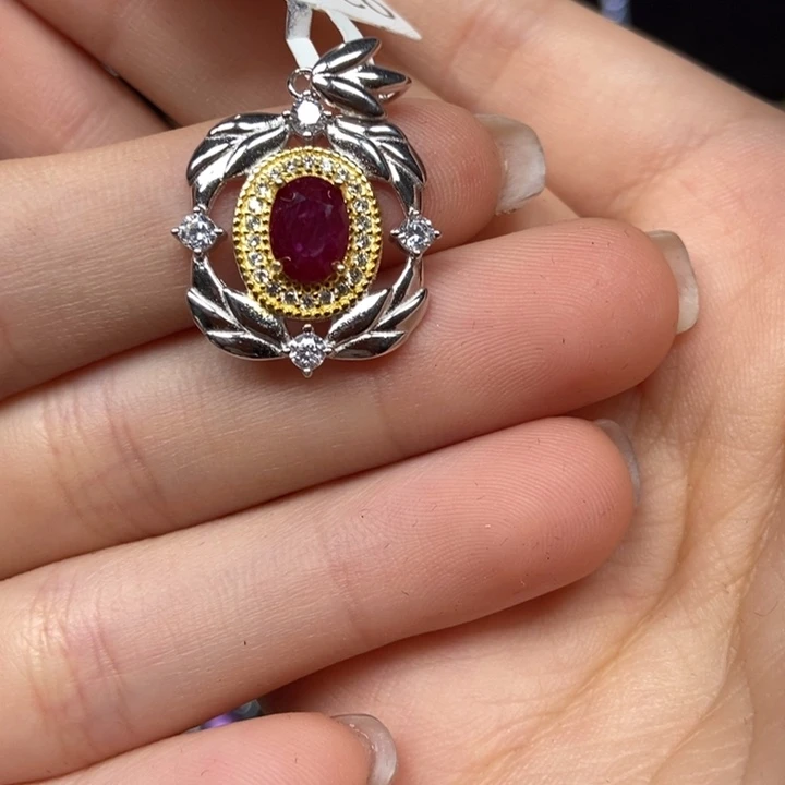 红宝石颈饰银S925镶嵌