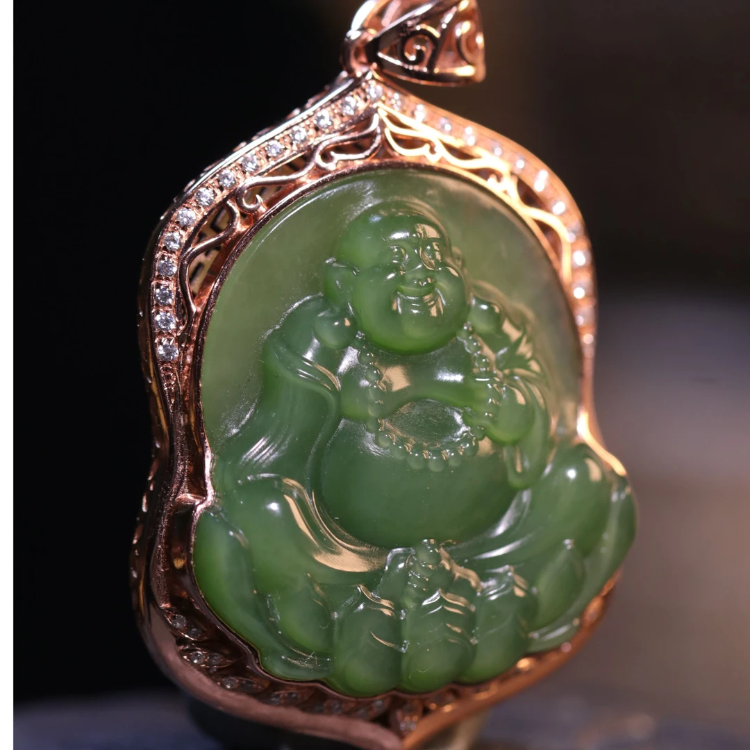 和田玉碧玉弥勒佛吊坠