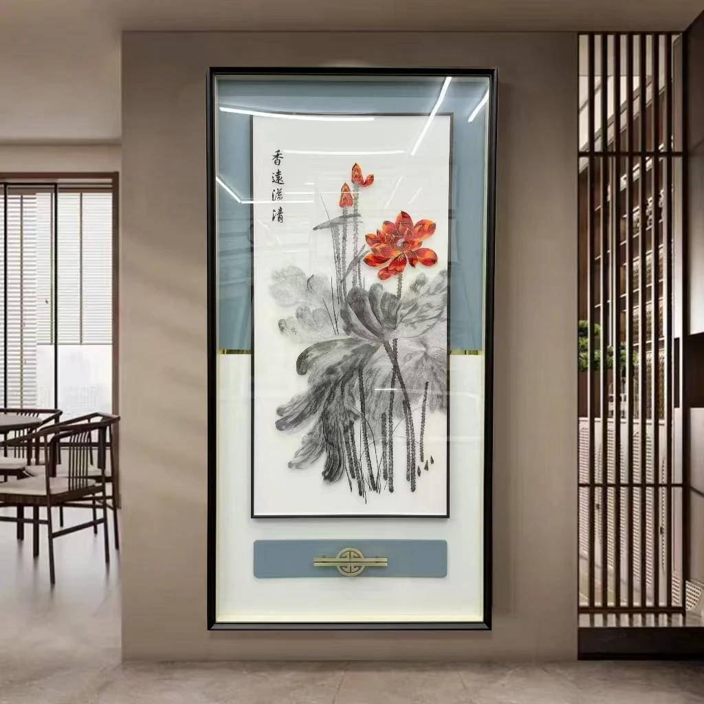 梨花海棠【香远益清】苏绣荷花新中式入户玄关走廊挂画