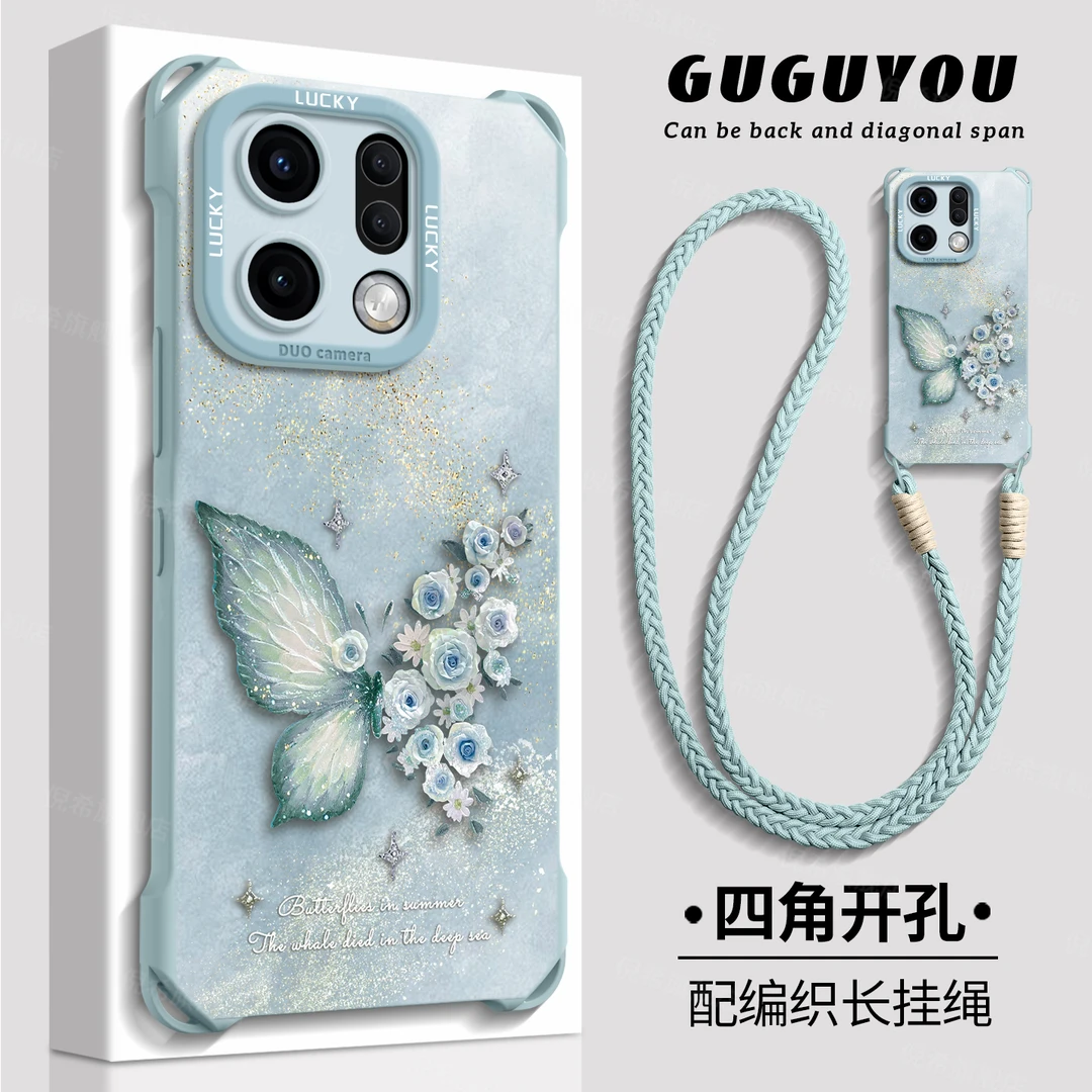 适用oppofindx9pro手机壳findx8新款蝴蝶高级感findx7防摔四角壳