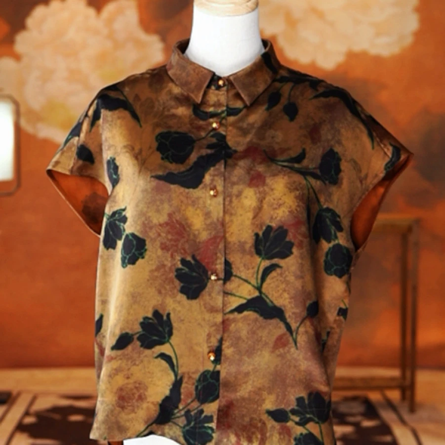 J 金棕绮花香云纱上衣83003