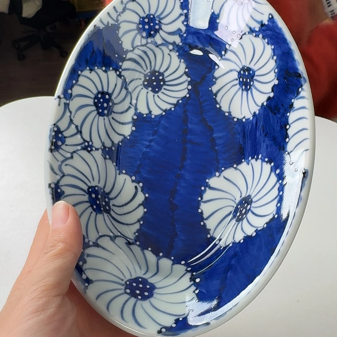 瓷片德七手绘22椭圆盘