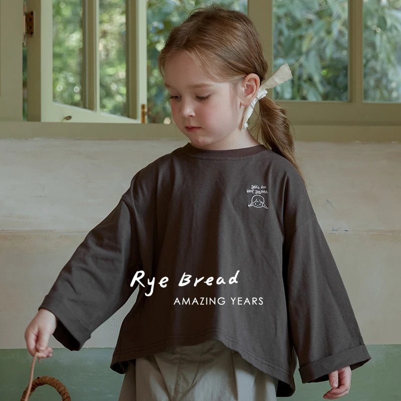 ryebread/黑面包童装 韩系刺绣女小童后背开叉高低下摆T恤24春秋